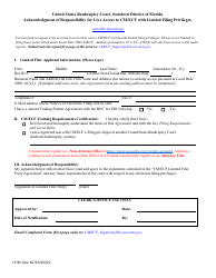 Form LF-96 Acknowledgment of Responsibility for Live Access to Cm/Ecf With Limited Filing Privileges - Florida