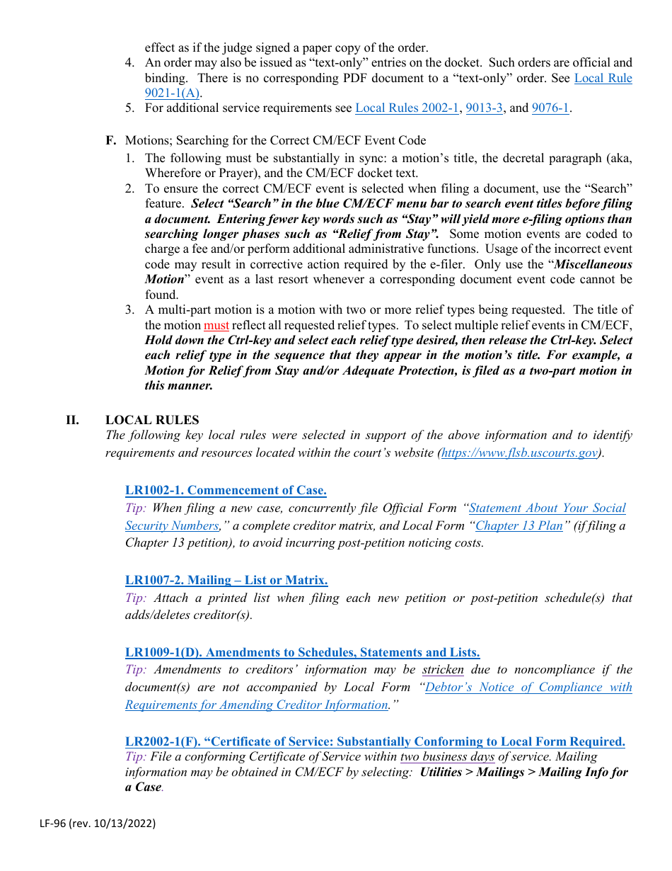 Form LF-96 Acknowledgment of Responsibility for Live Access to Cm / Ecf With Limited Filing Privileges - Florida, Page 5