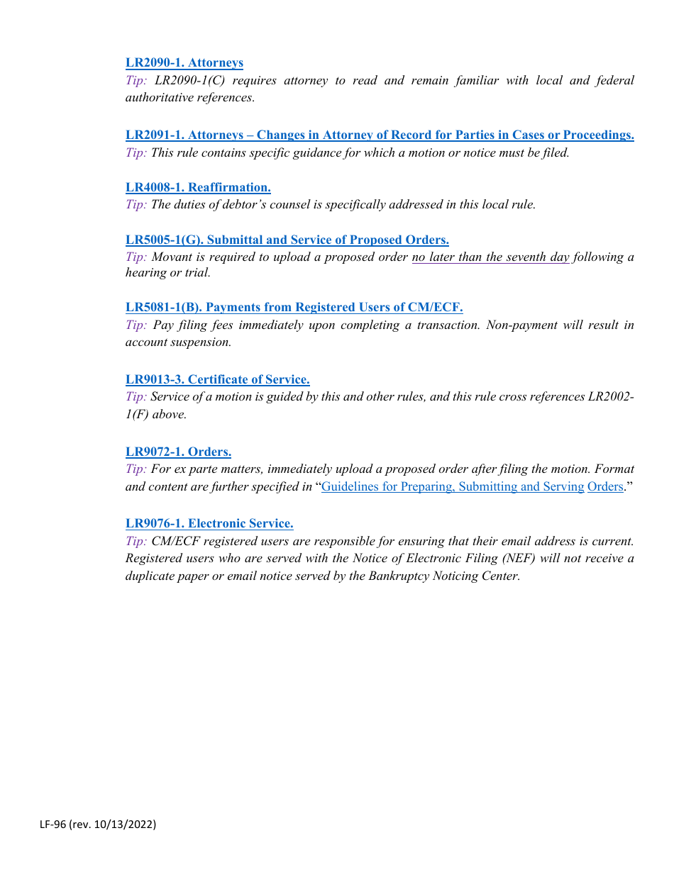 Form LF-96 Acknowledgment of Responsibility for Live Access to Cm / Ecf With Limited Filing Privileges - Florida, Page 6