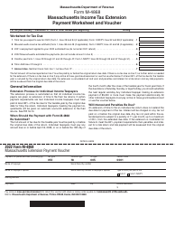 Document preview: Form M-4868 Massachusetts Income Tax Extension Payment Worksheet and Voucher - Massachusetts, 2022