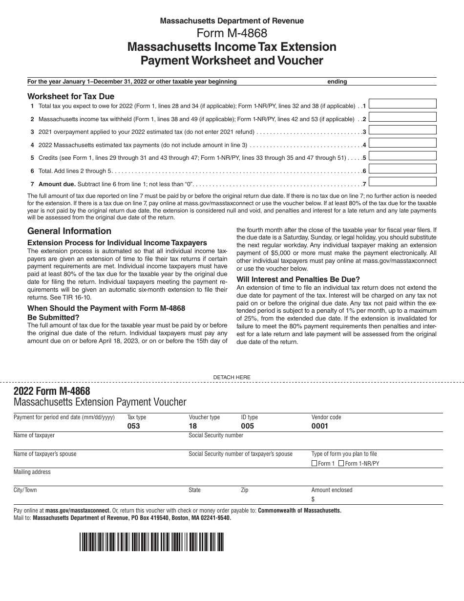 Form M4868 Download Printable PDF or Fill Online Massachusetts