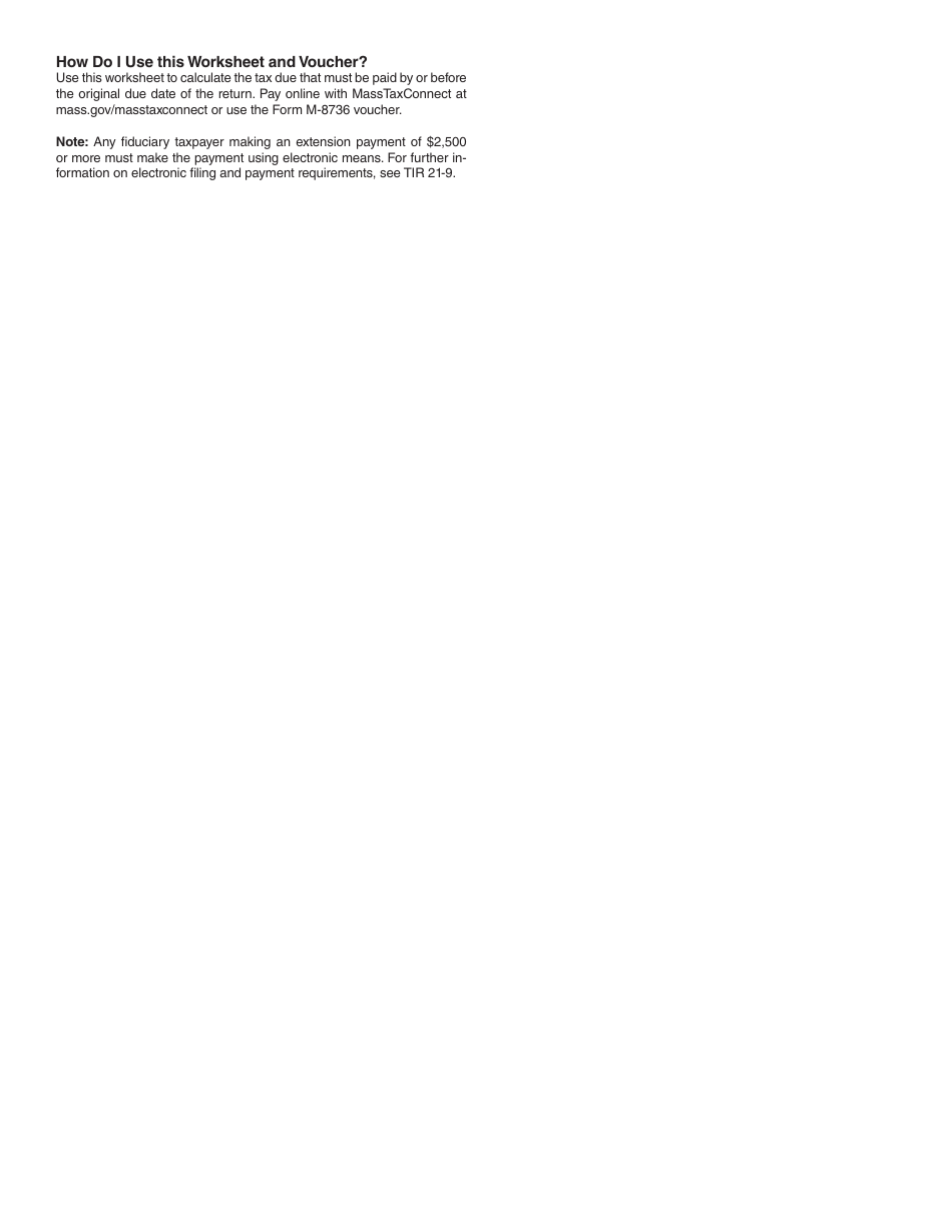 Form M-8736 Fiduciary Extension Payment Worksheet and Voucher - Massachusetts, Page 2