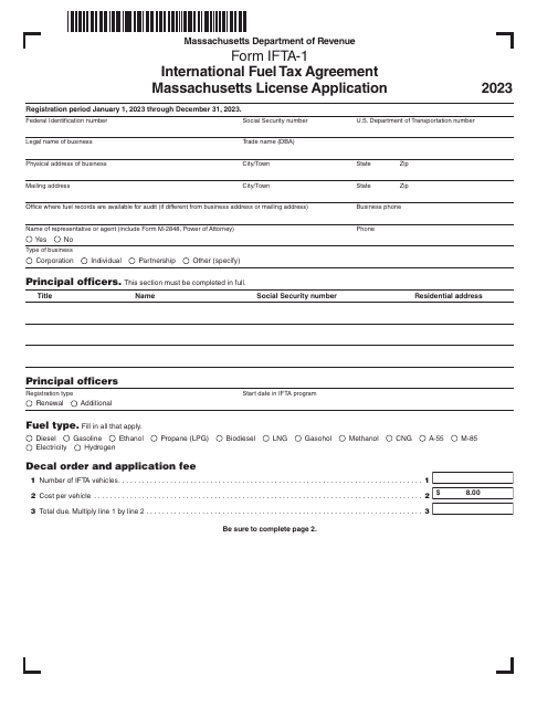 Form IFTA-1 International Fuel Tax Agreement Massachusetts License Application - Massachusetts, 2023