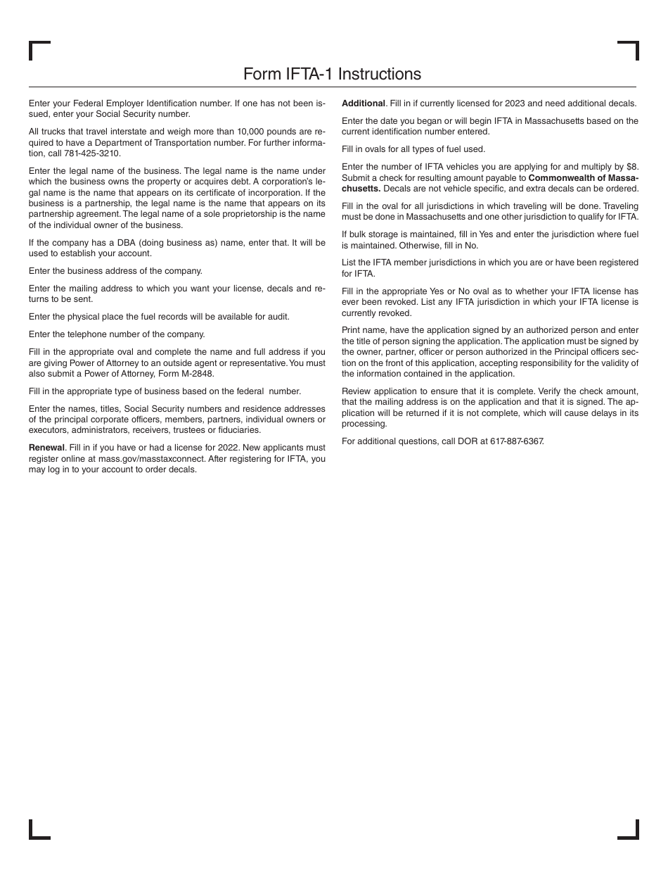 Form IFTA-1 International Fuel Tax Agreement Massachusetts License Application - Massachusetts, Page 3