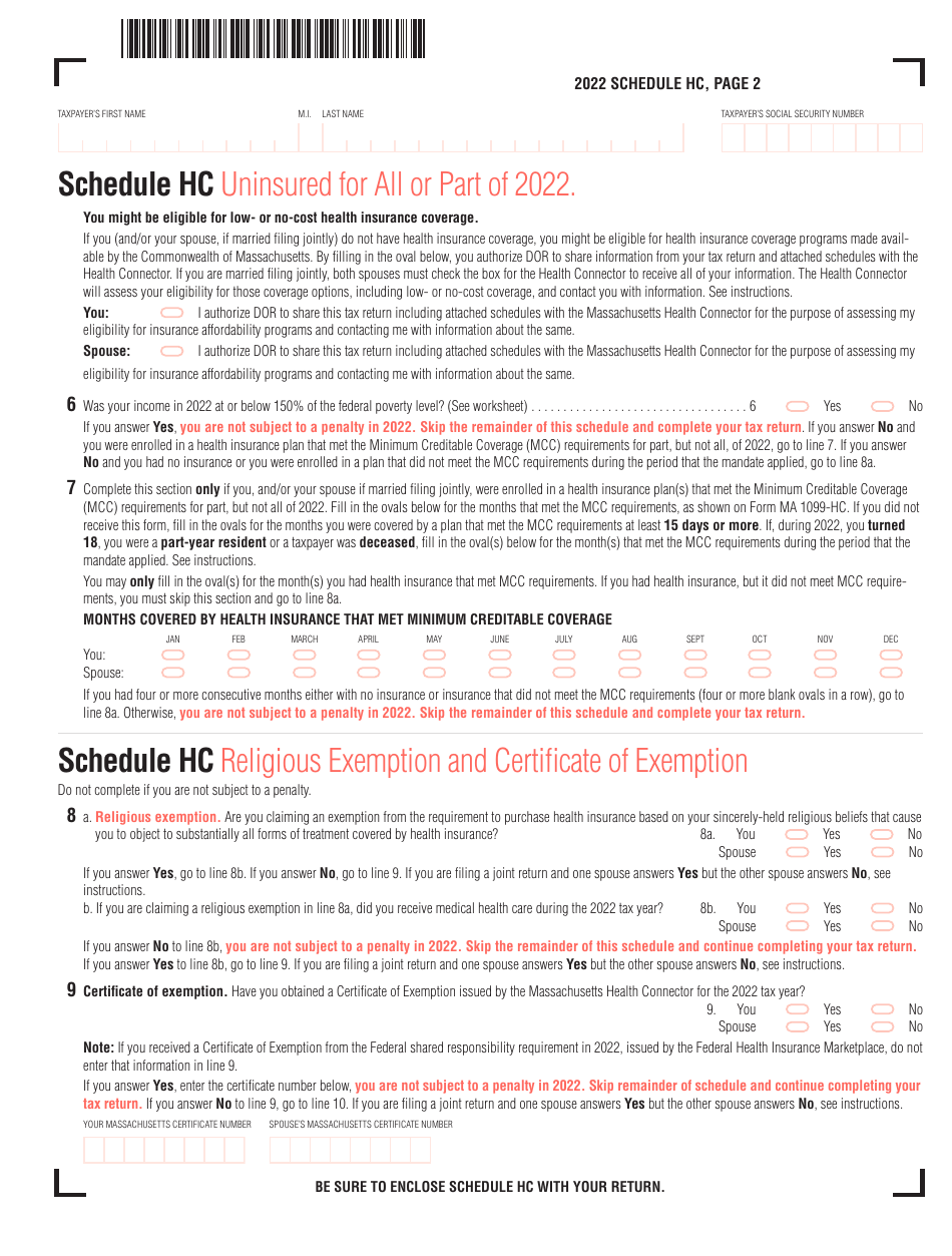 Schedule HC Health Care Information - Massachusetts, Page 3