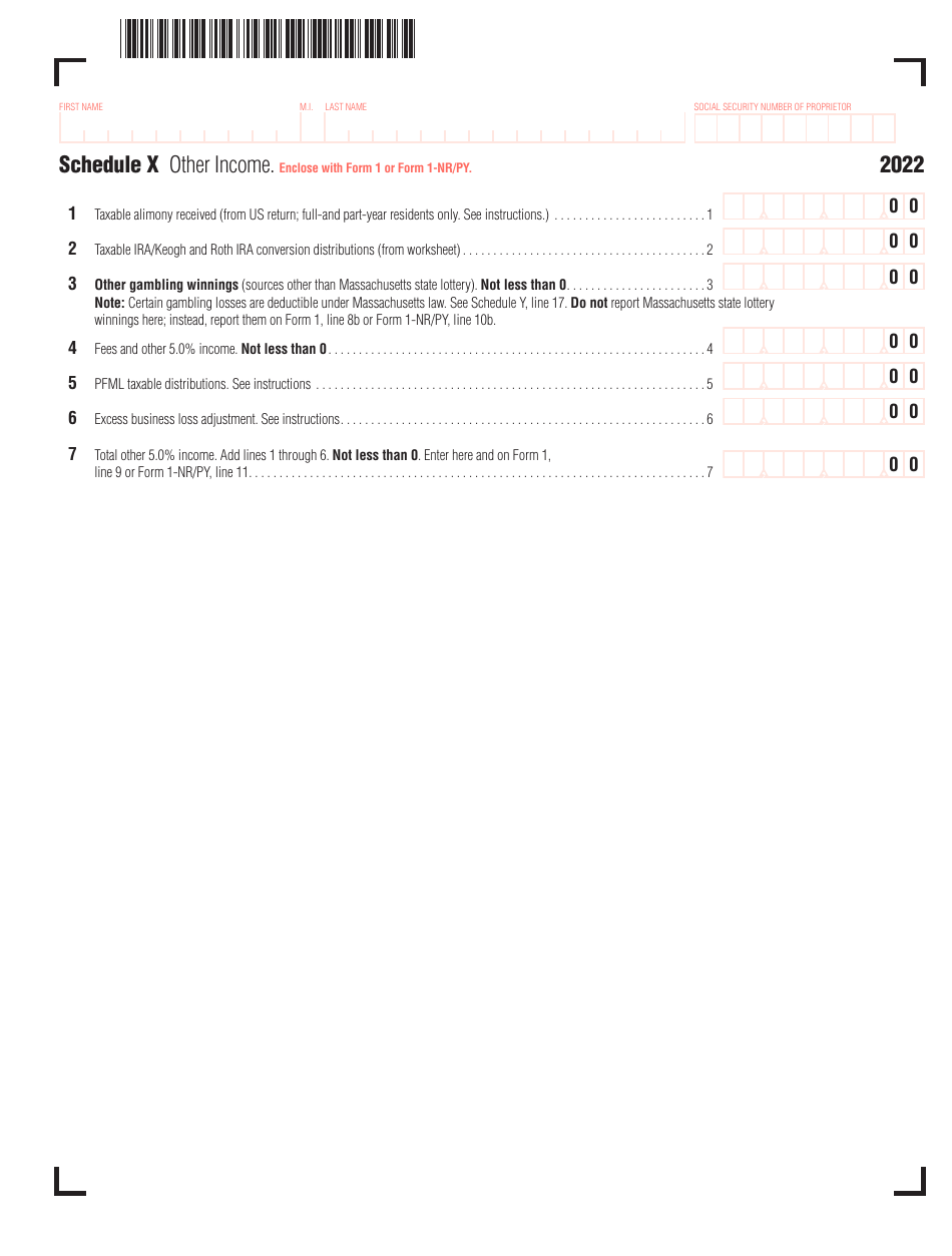 Schedule X Other Income - Massachusetts, Page 1