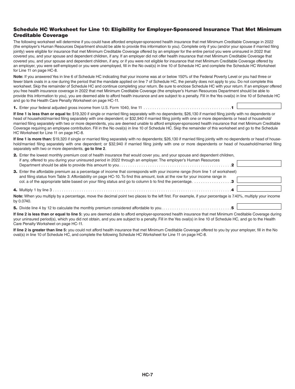 Instructions for Schedule HC Health Care Information - Massachusetts, Page 7