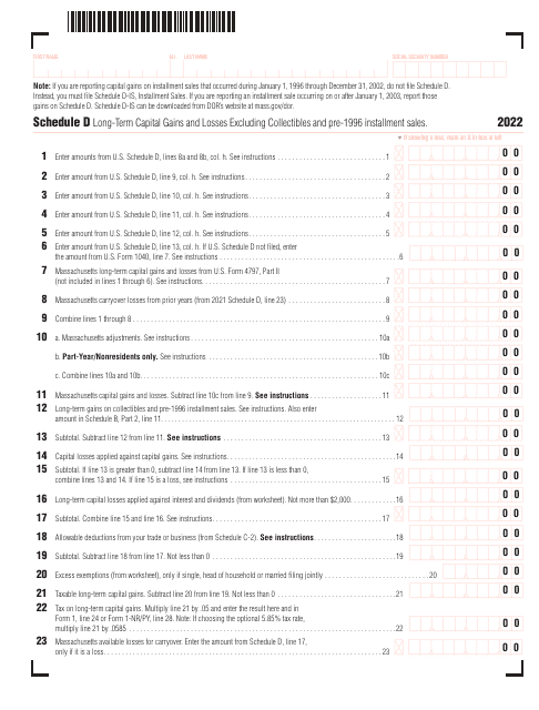 Schedule D 2022 Printable Pdf