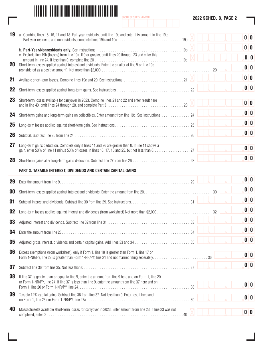 Schedule B Interest, Dividends and Certain Capital Gains and Losses - Massachusetts, Page 2