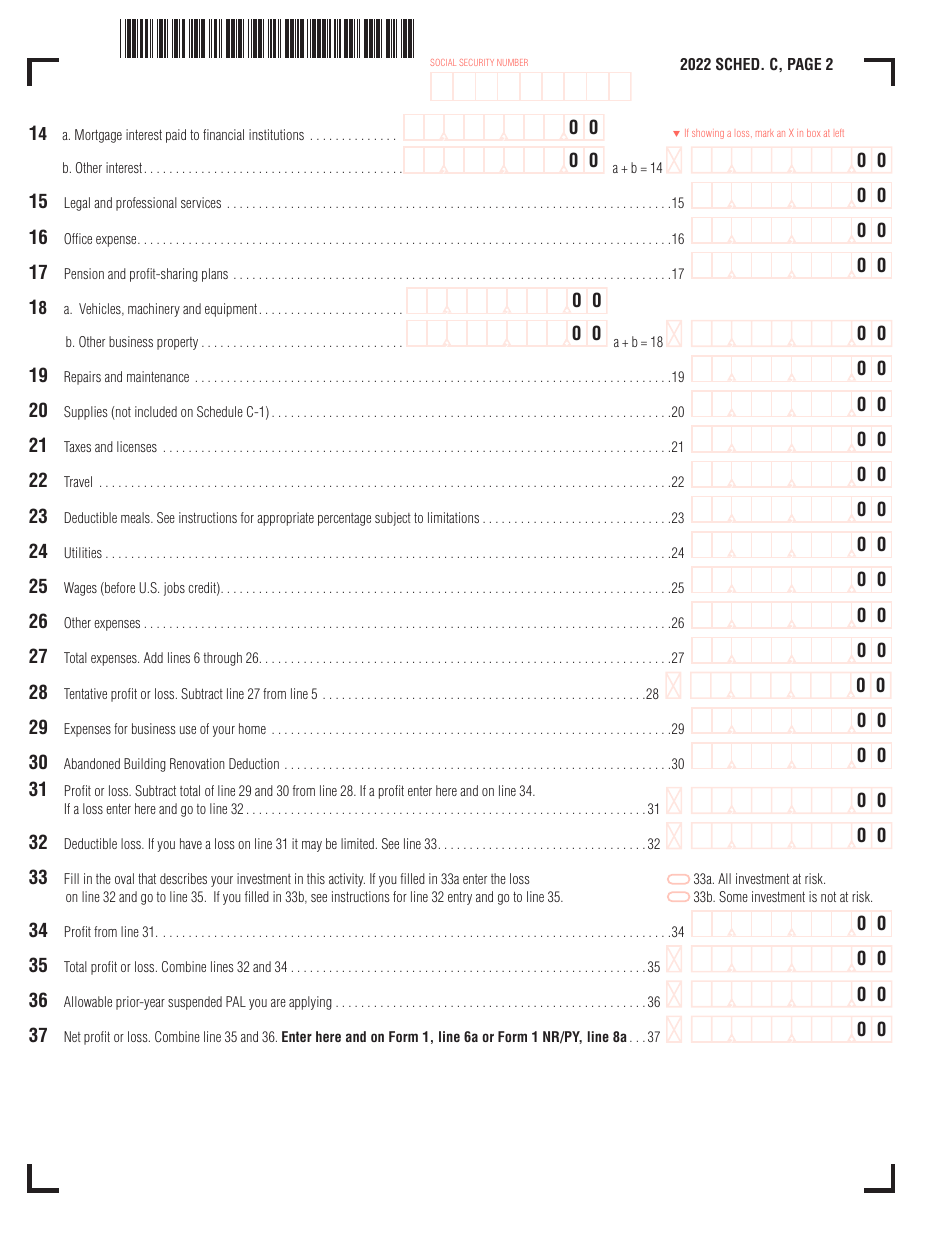 Schedule C Massachusetts Profit or Loss From Business - Massachusetts, Page 2