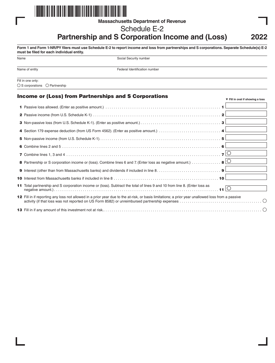 Schedule E-2 Partnership and S Corporation Income and (Loss) - Massachusetts, Page 1