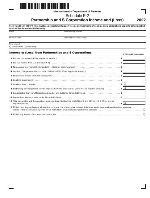 Schedule E-2 2022 Printable Pdf