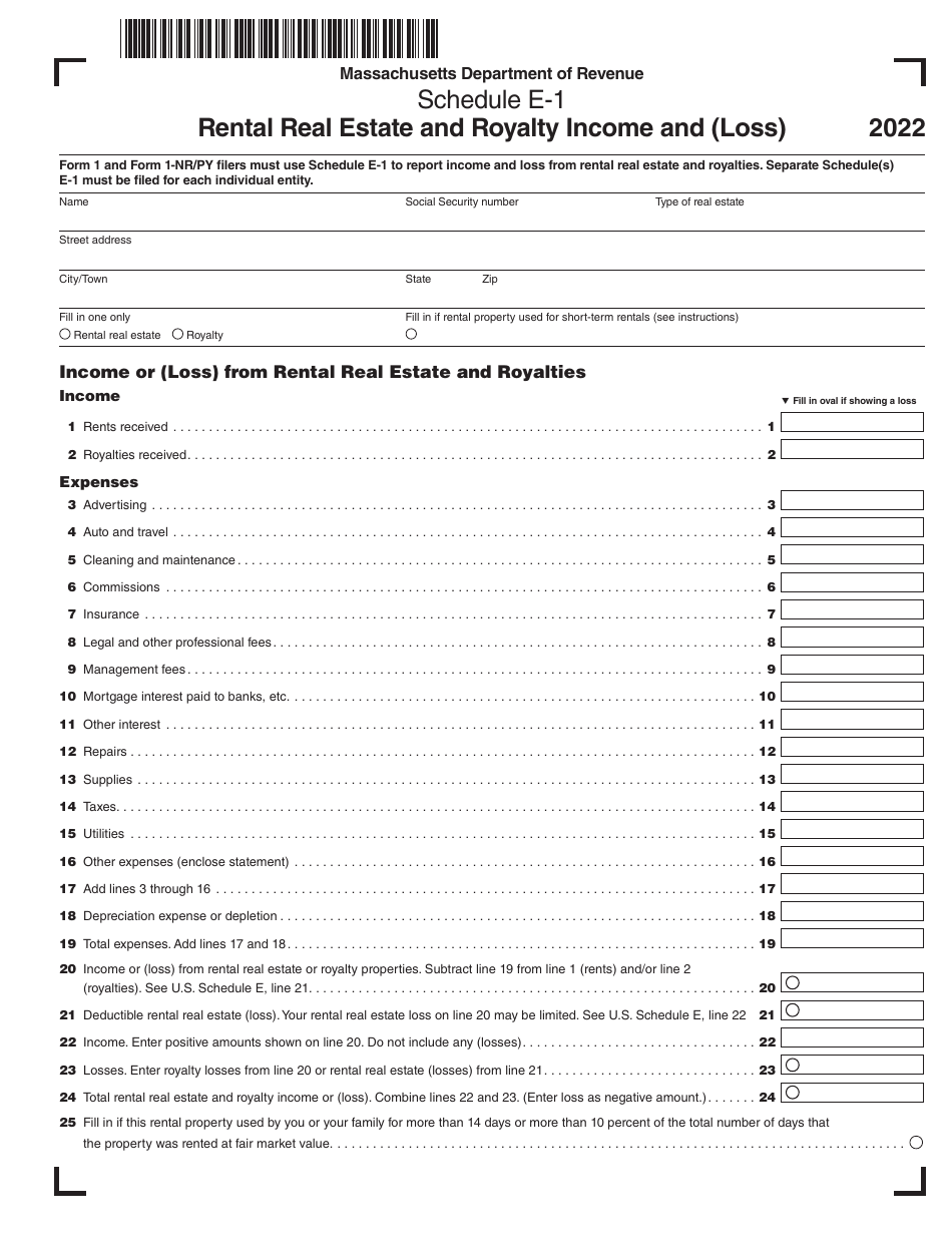 Schedule E-1 Rental Real Estate and Royalty Income and (Loss) - Massachusetts, Page 1