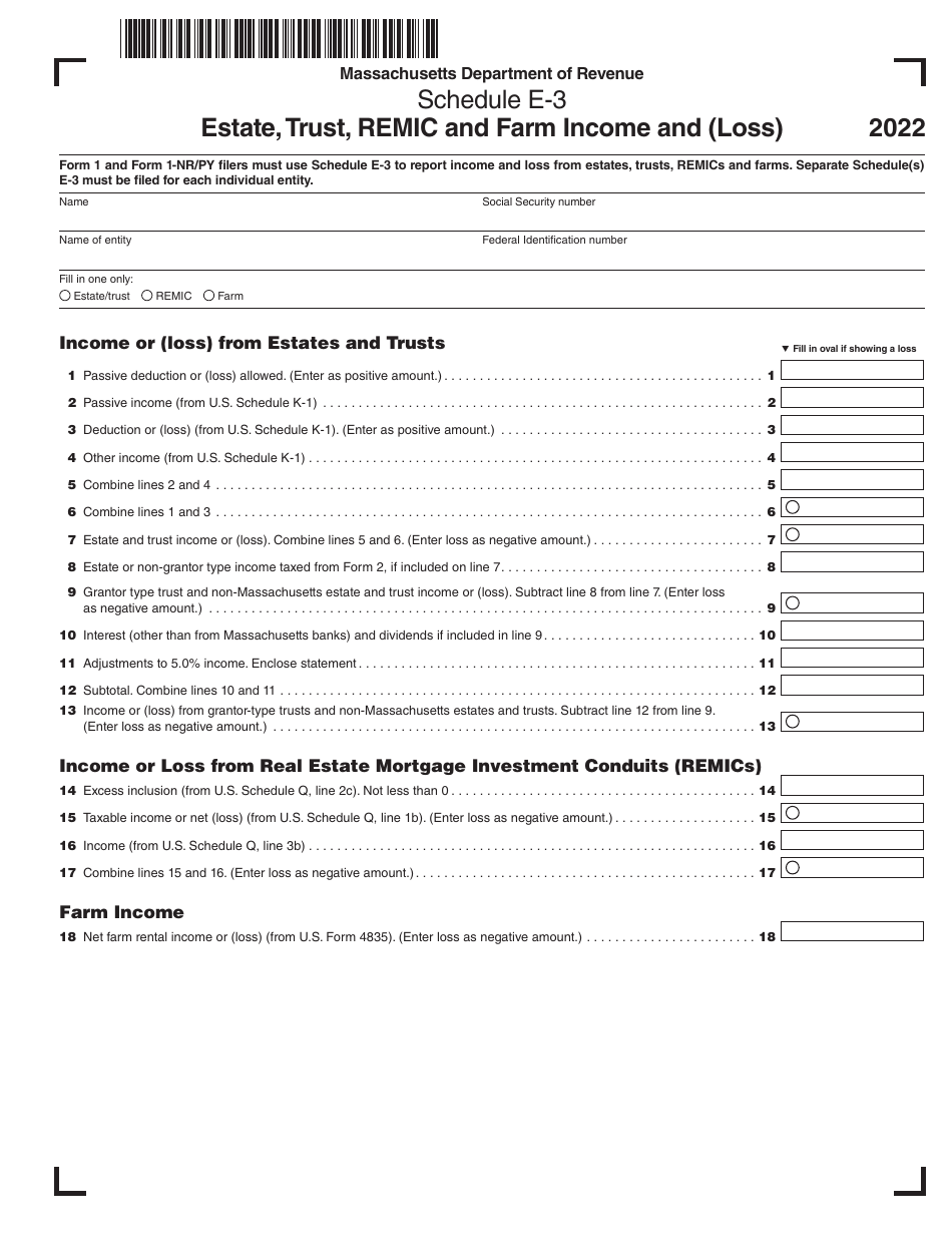 Schedule E-3 Estate, Trust, REMIC and Farm Income and (Loss) - Massachusetts, Page 1