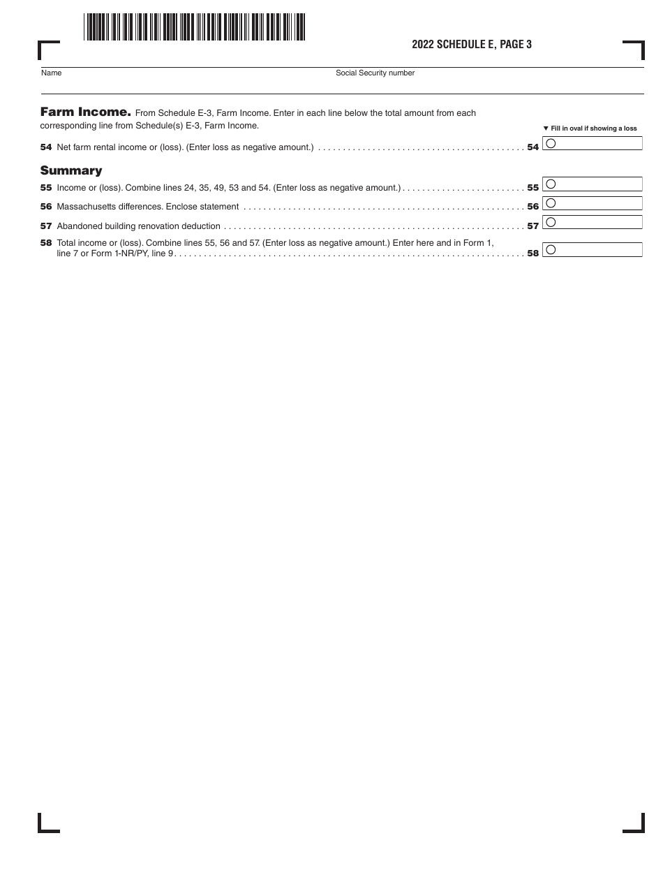Schedule E RECONCILIATION Total Supplemental Income and (Loss) - Massachusetts, Page 3