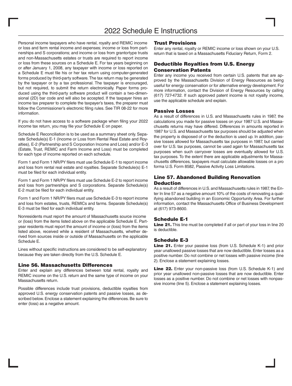 Schedule E RECONCILIATION Total Supplemental Income and (Loss) - Massachusetts, Page 4