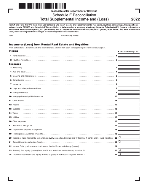 Schedule E RECONCILIATION 2022 Printable Pdf