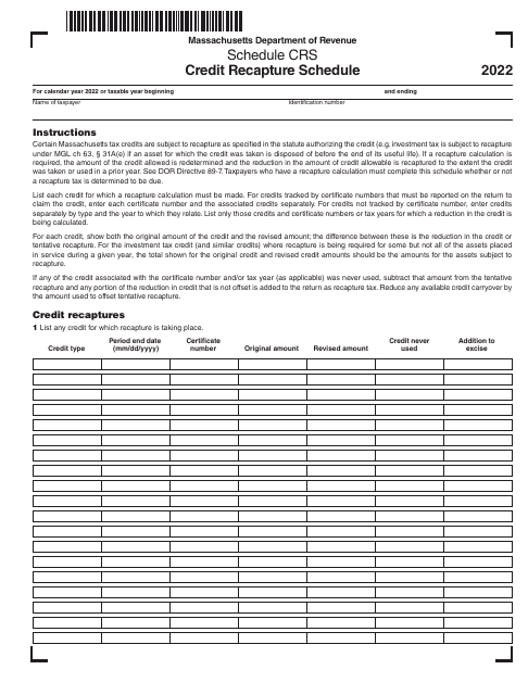 Schedule CRS 2022 Printable Pdf