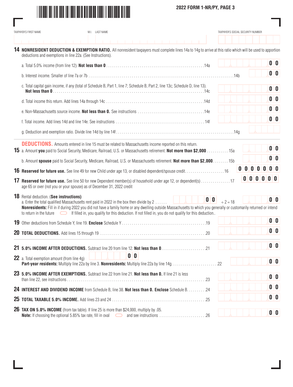Form 1-NR / PY Massachusetts Nonresident / Part-Year Tax Return - Massachusetts, Page 3