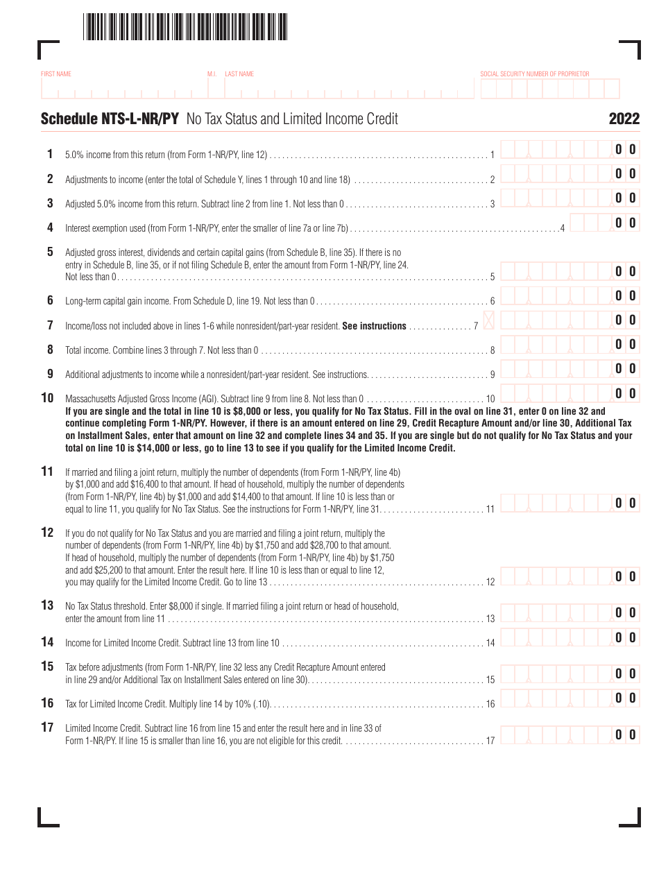 2022 Massachusetts No Tax Status and Limited Credit Fill Out