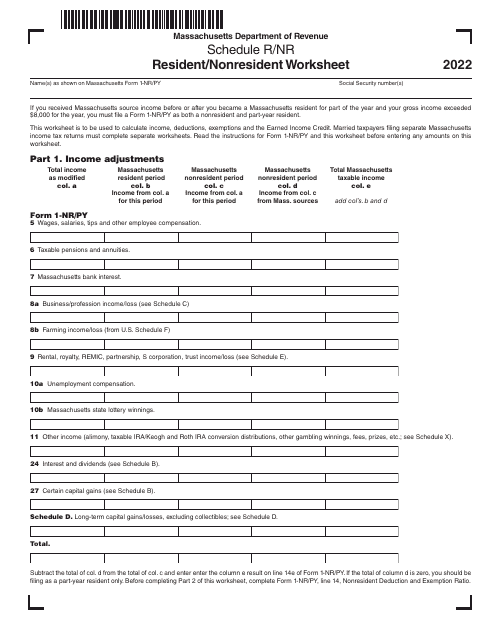 Schedule R/NR 2022 Printable Pdf