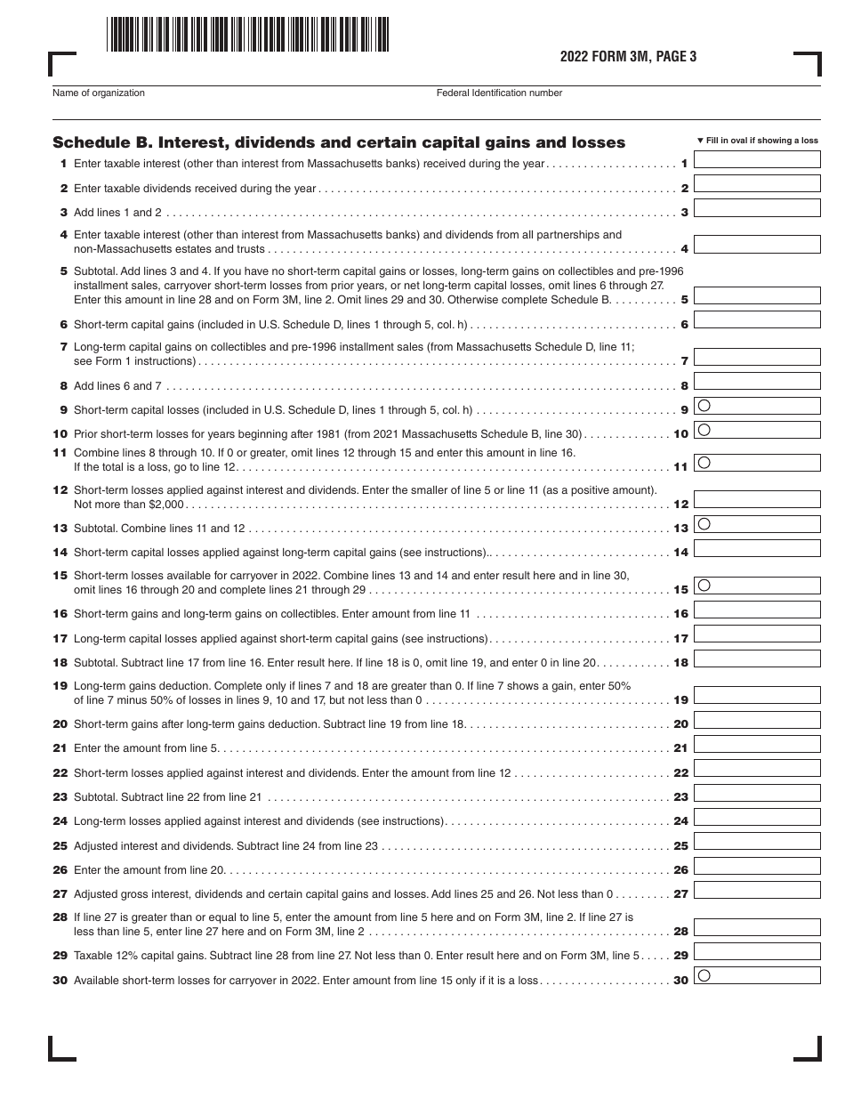 Form 3M Income Tax Return for Clubs and Other Organizations Not Engaged in Business for Profit - Massachusetts, Page 3