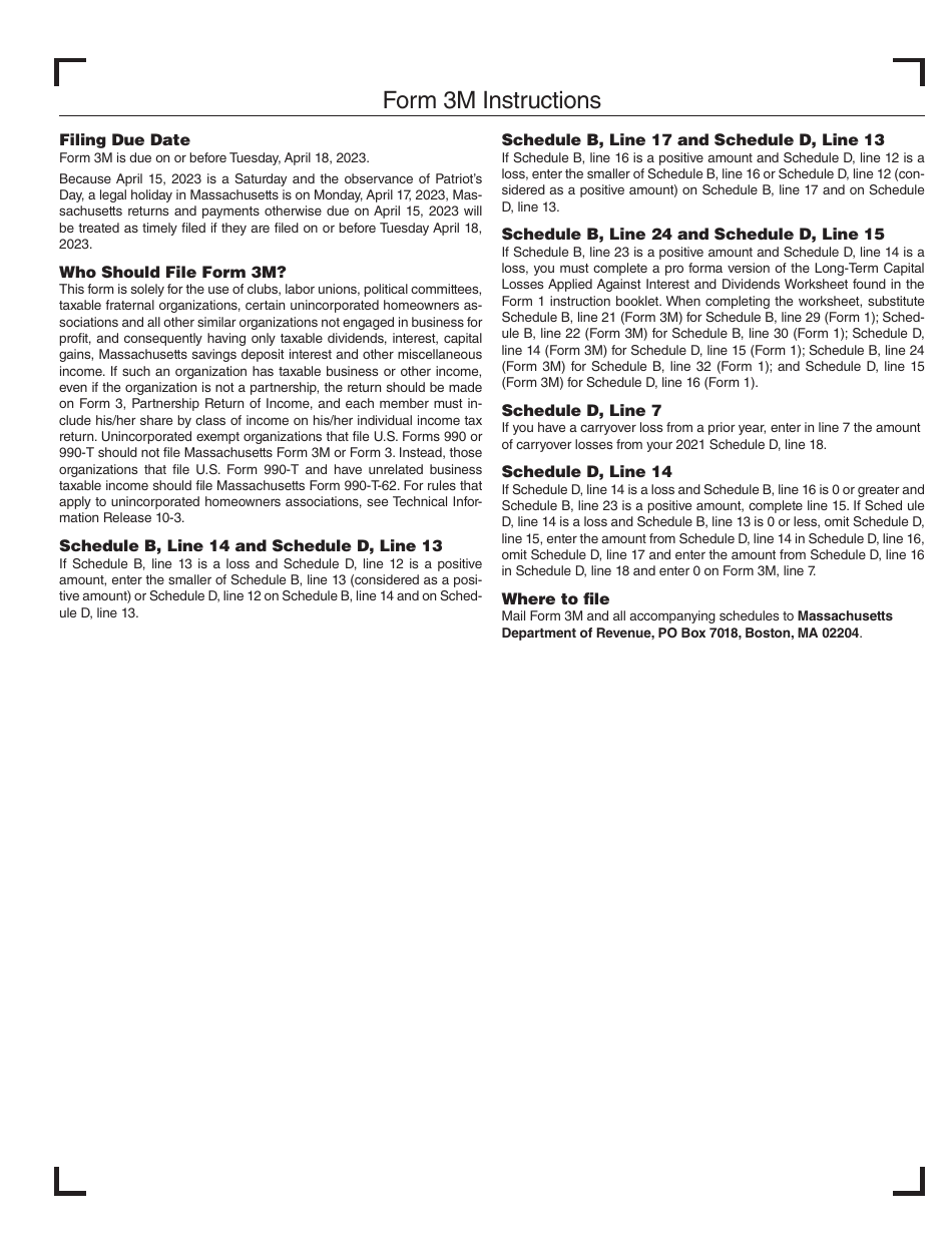 Form 3M Income Tax Return for Clubs and Other Organizations Not Engaged in Business for Profit - Massachusetts, Page 5