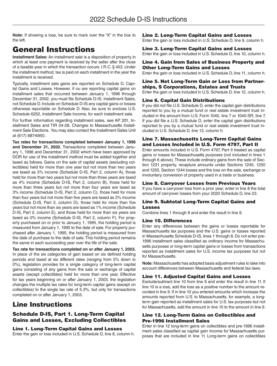 Download Instructions for Schedule DIS LongTerm Capital Gains and