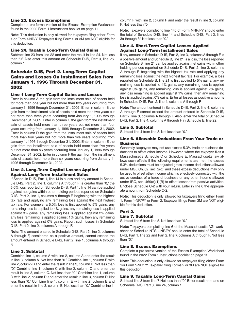 Instructions for Schedule D-IS Long-Term Capital Gains and Losses Excluding Collectibles - Massachusetts, Page 3