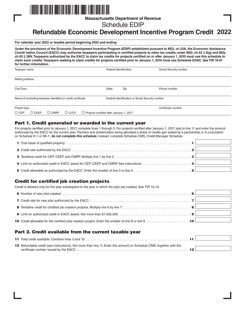 Schedule EDIP Refundable Economic Development Incentive Program Credit - Massachusetts, Page 1