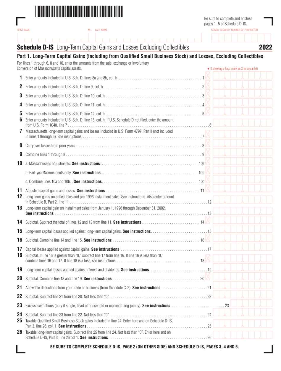 Schedule D-IS Long-Term Capital Gains and Losses Excluding Collectibles - Massachusetts, Page 1