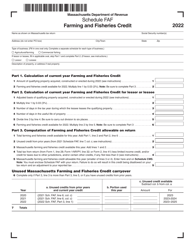 Schedule FAF Farming and Fisheries Credit - Massachusetts