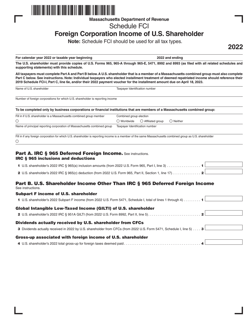 Schedule FCI Foreign Corporation Income of U.S. Shareholder - Massachusetts, Page 1