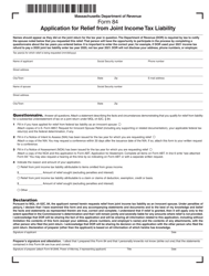 Form 84 Application for Relief From Joint Income Tax Liability - Massachusetts