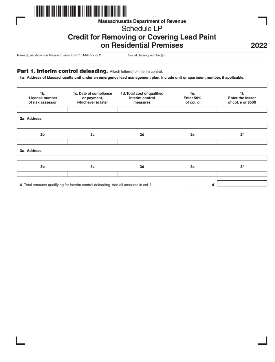 Schedule LP Credit for Removing or Covering Lead Paint on Residential Premises - Massachusetts, Page 1