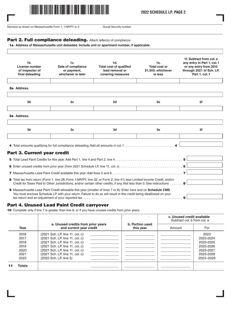 Schedule LP Credit for Removing or Covering Lead Paint on Residential Premises - Massachusetts, Page 2