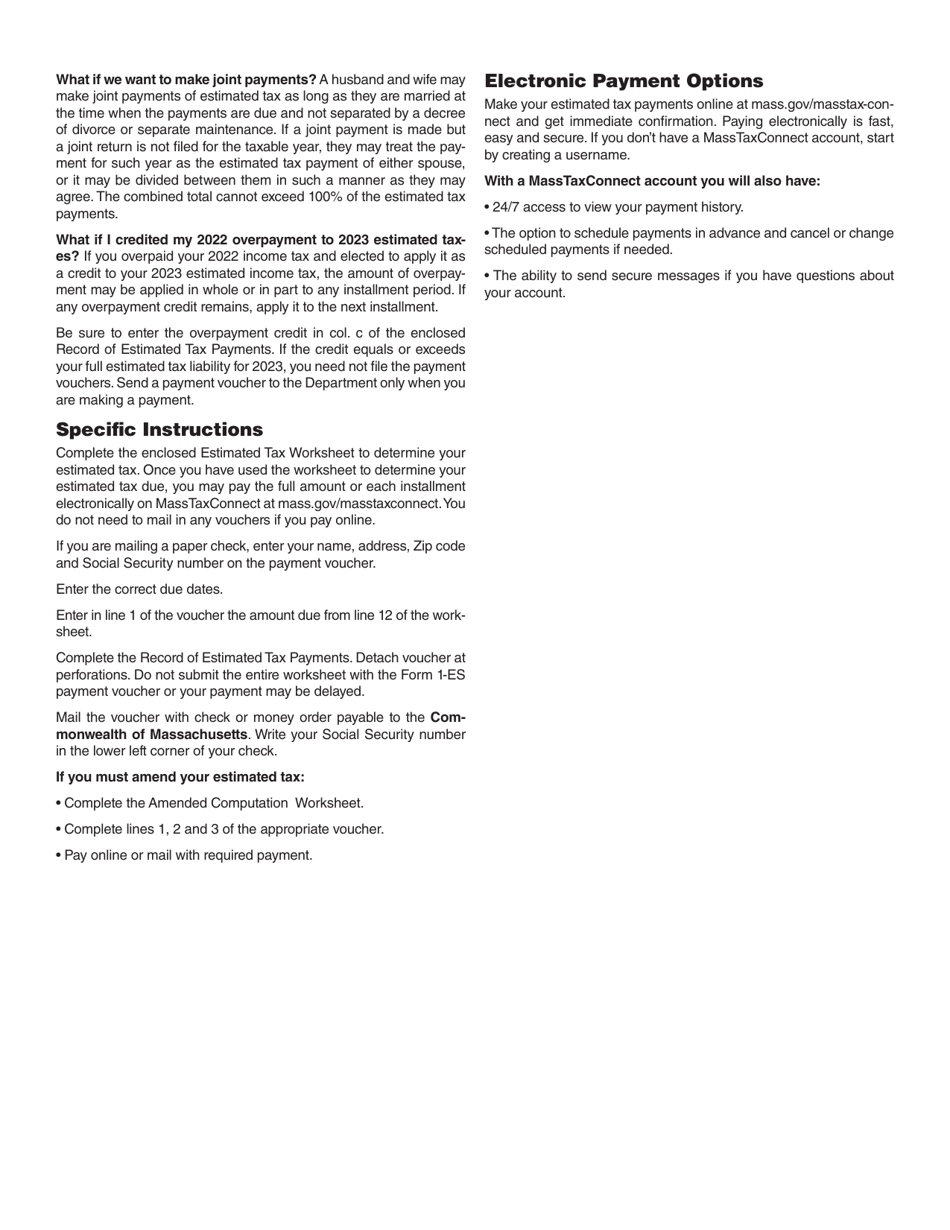 Form 1-ES Estimated Tax Payment Voucher - Massachusetts, Page 2