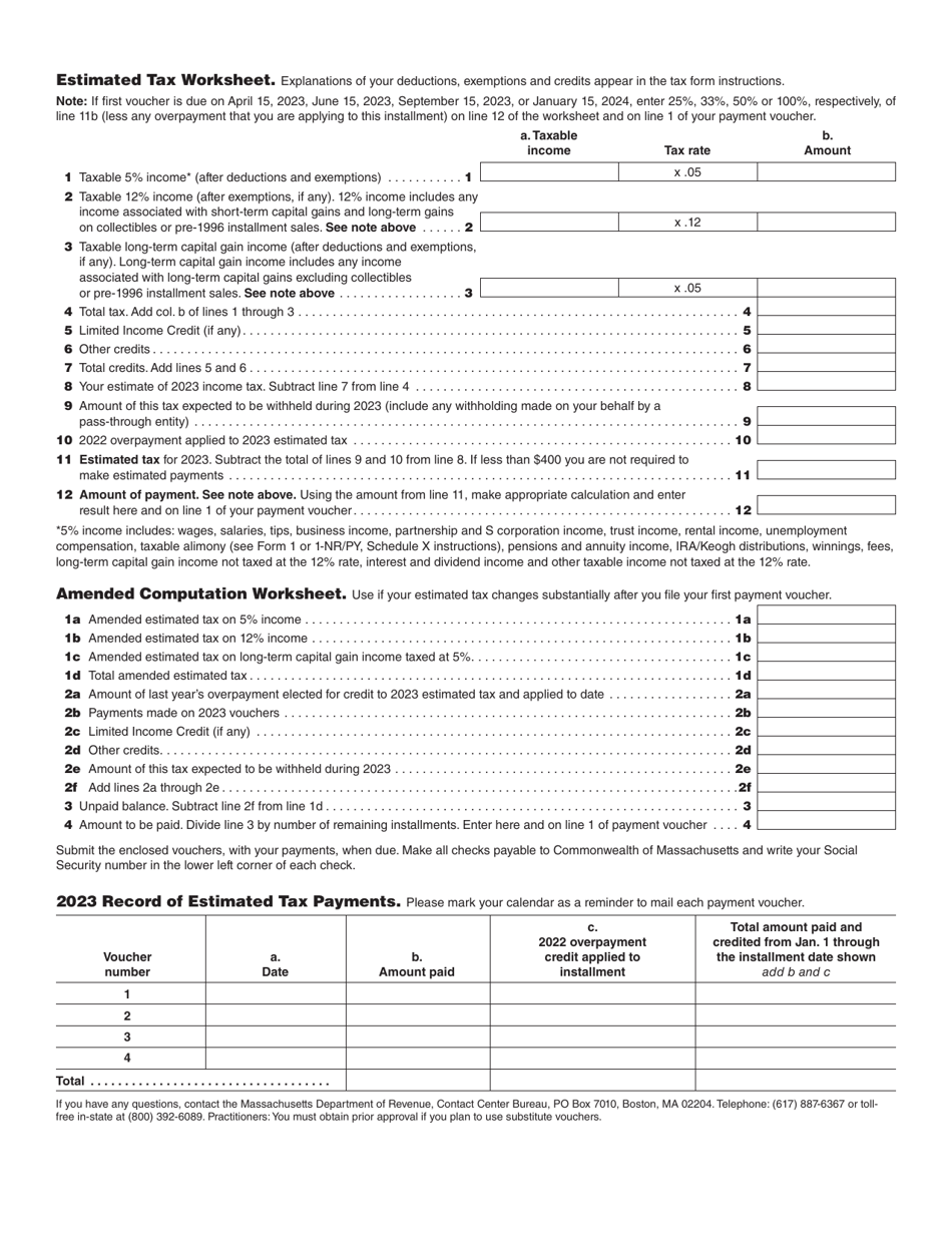 Form 1-ES Estimated Tax Payment Voucher - Massachusetts, Page 3
