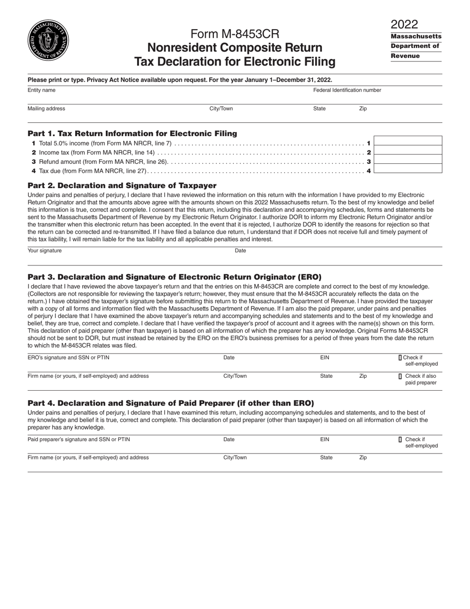 Form M-8453CR Nonresident Composite Return Tax Declaration for Electronic Filing - Massachusetts, Page 1