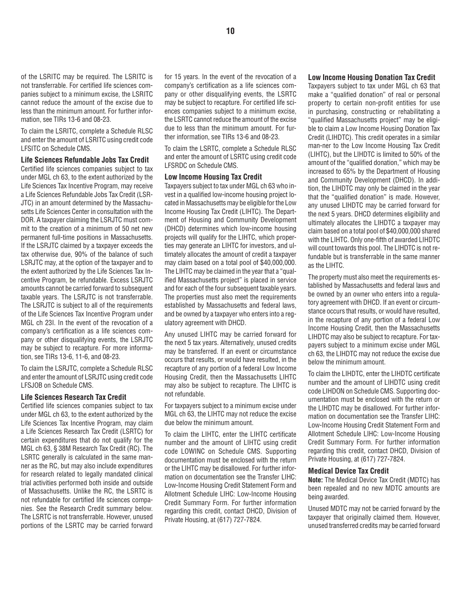 Instructions for Form 63-20P Premium Excise Return for Life Insurance Companies - Massachusetts, Page 10