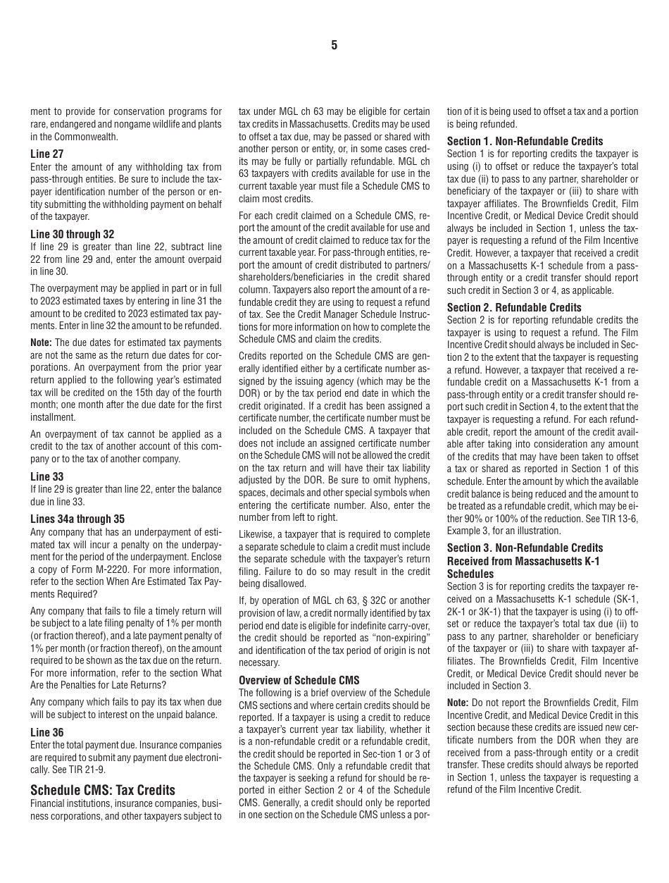 Instructions for Form 63-20P Premium Excise Return for Life Insurance Companies - Massachusetts, Page 5