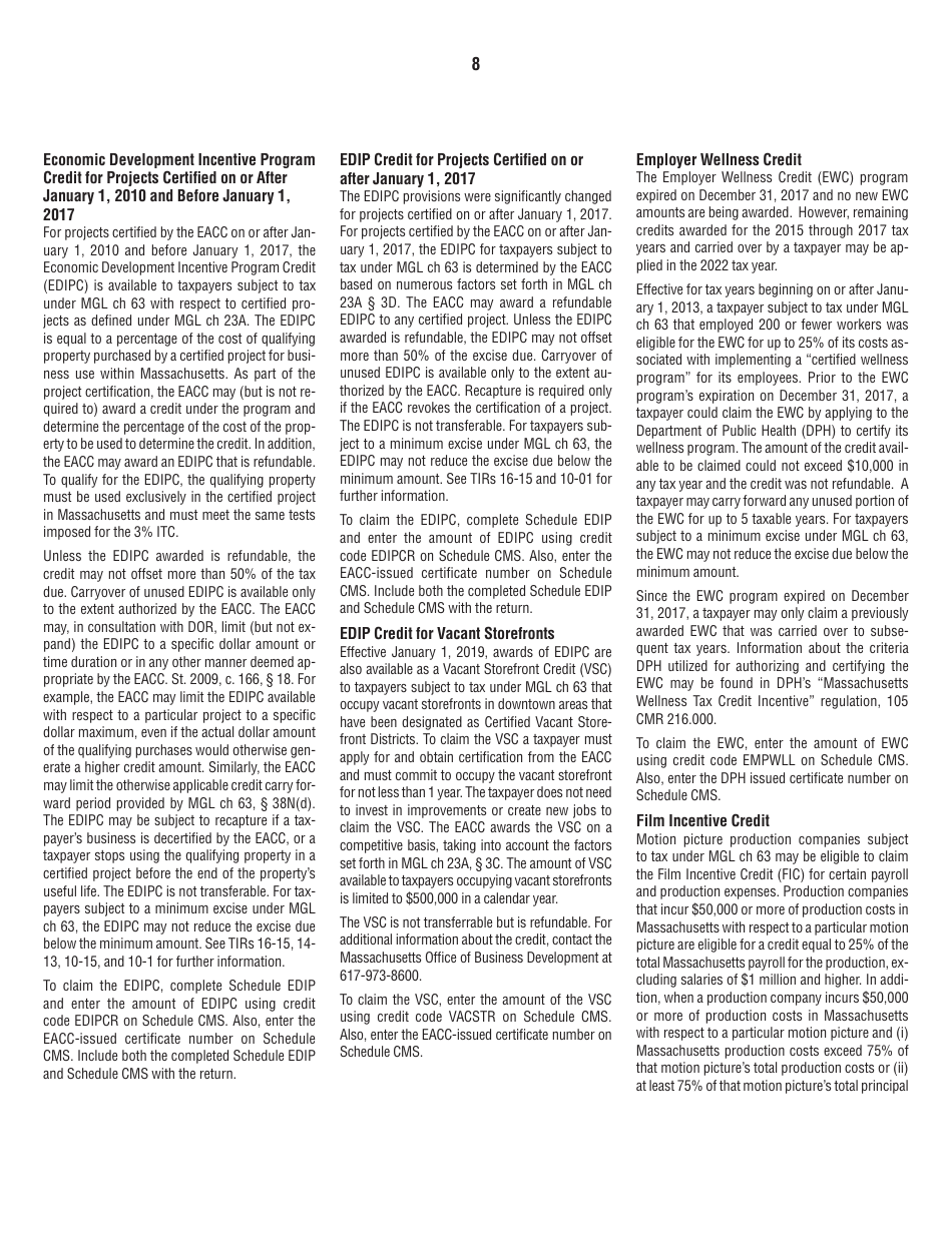 Instructions for Form 63-20P Premium Excise Return for Life Insurance Companies - Massachusetts, Page 8