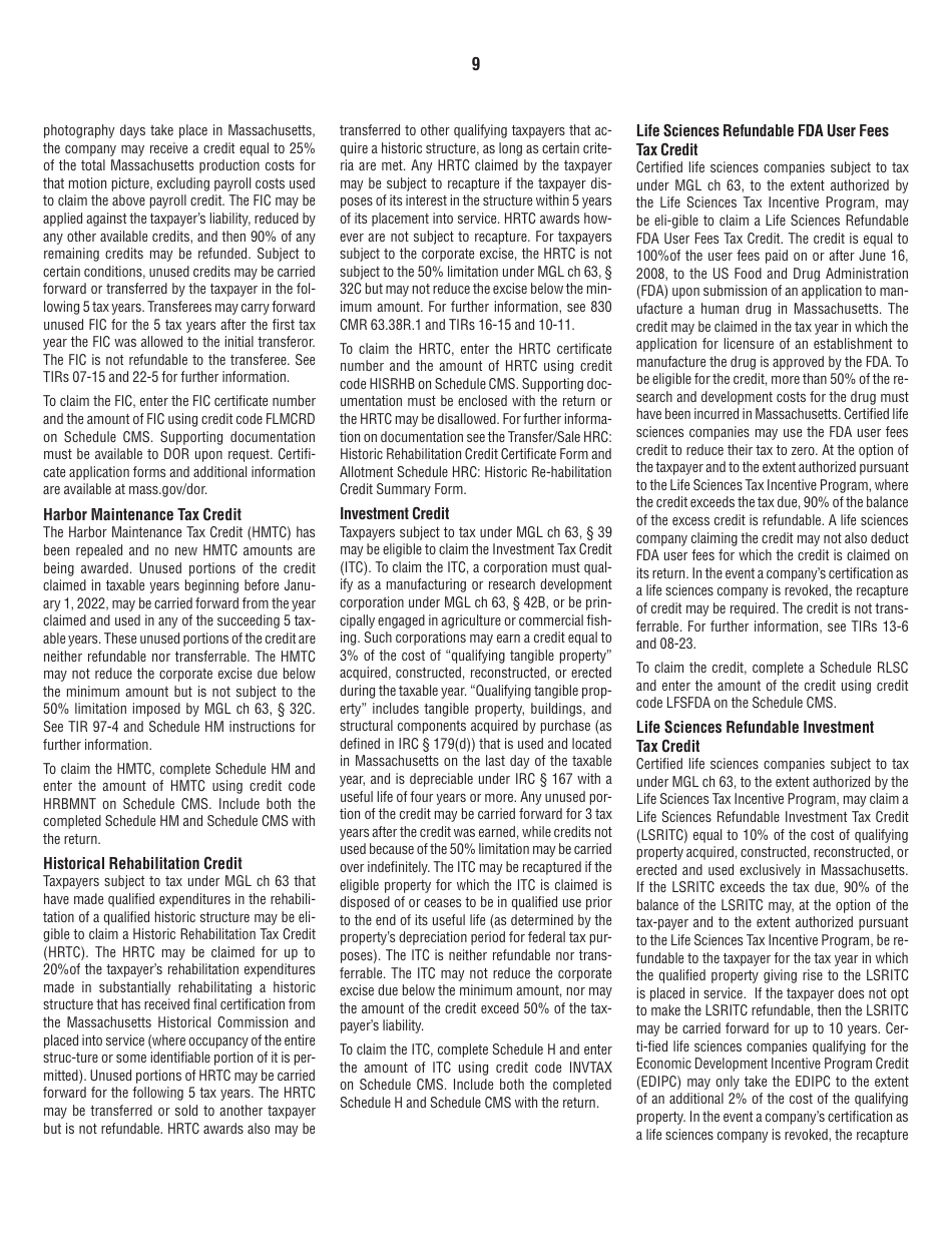 Instructions for Form 63-20P Premium Excise Return for Life Insurance Companies - Massachusetts, Page 9