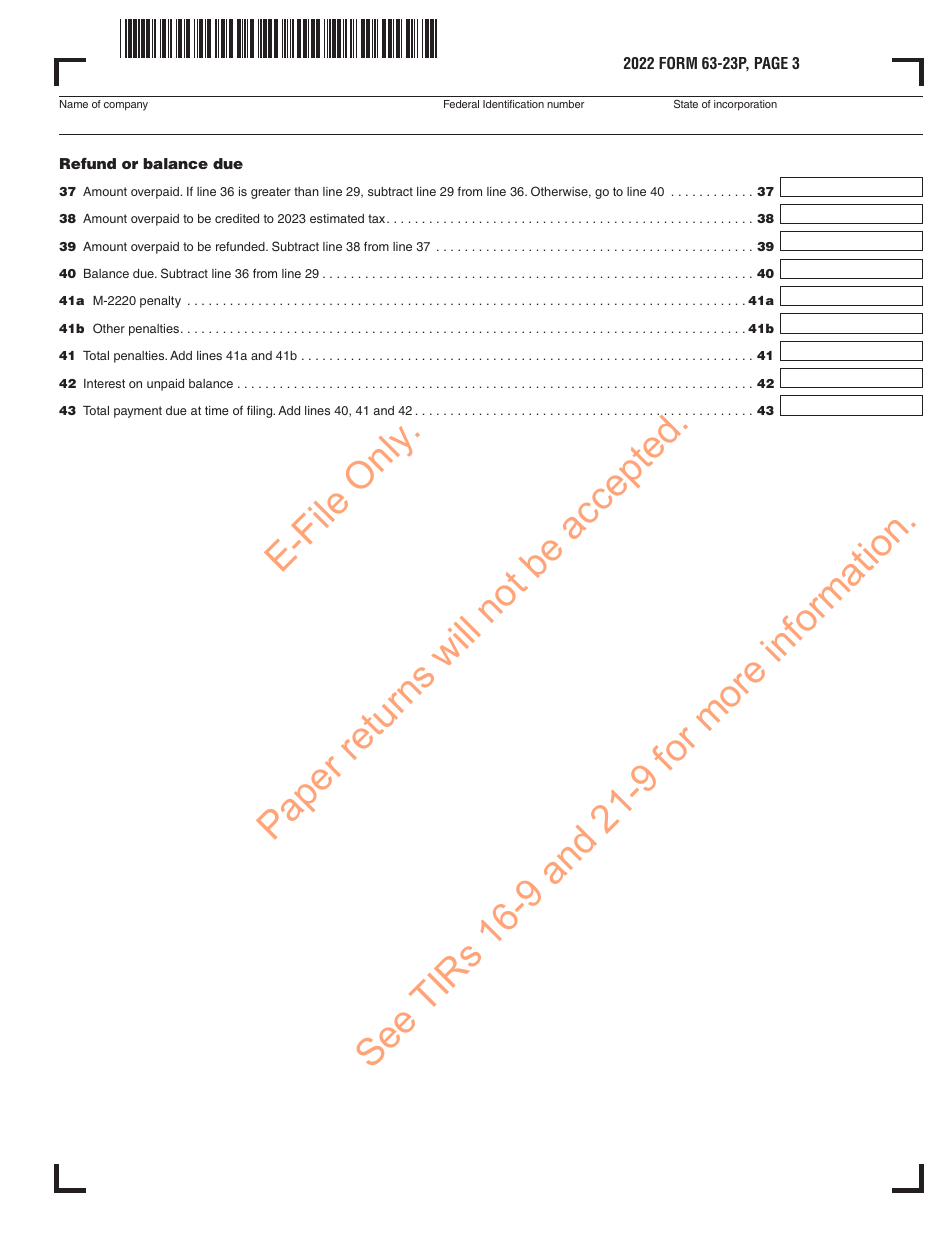Form 63-23P Premium Excise Return for Insurance Companies - Massachusetts, Page 4