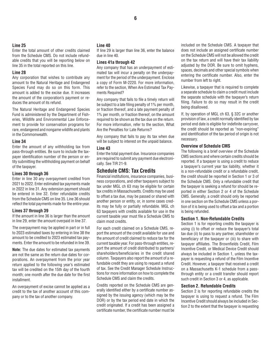 Instructions for Form 63-23P Premium Excise Return for Insurance Companies - Massachusetts, Page 6