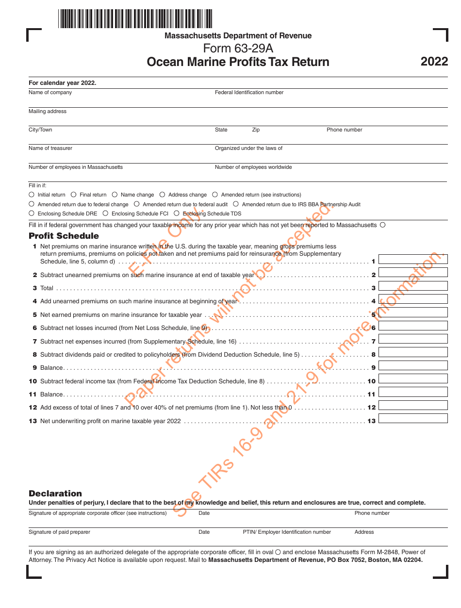 Form 63-29A Ocean Marine Profits Tax Return - Massachusetts, Page 2