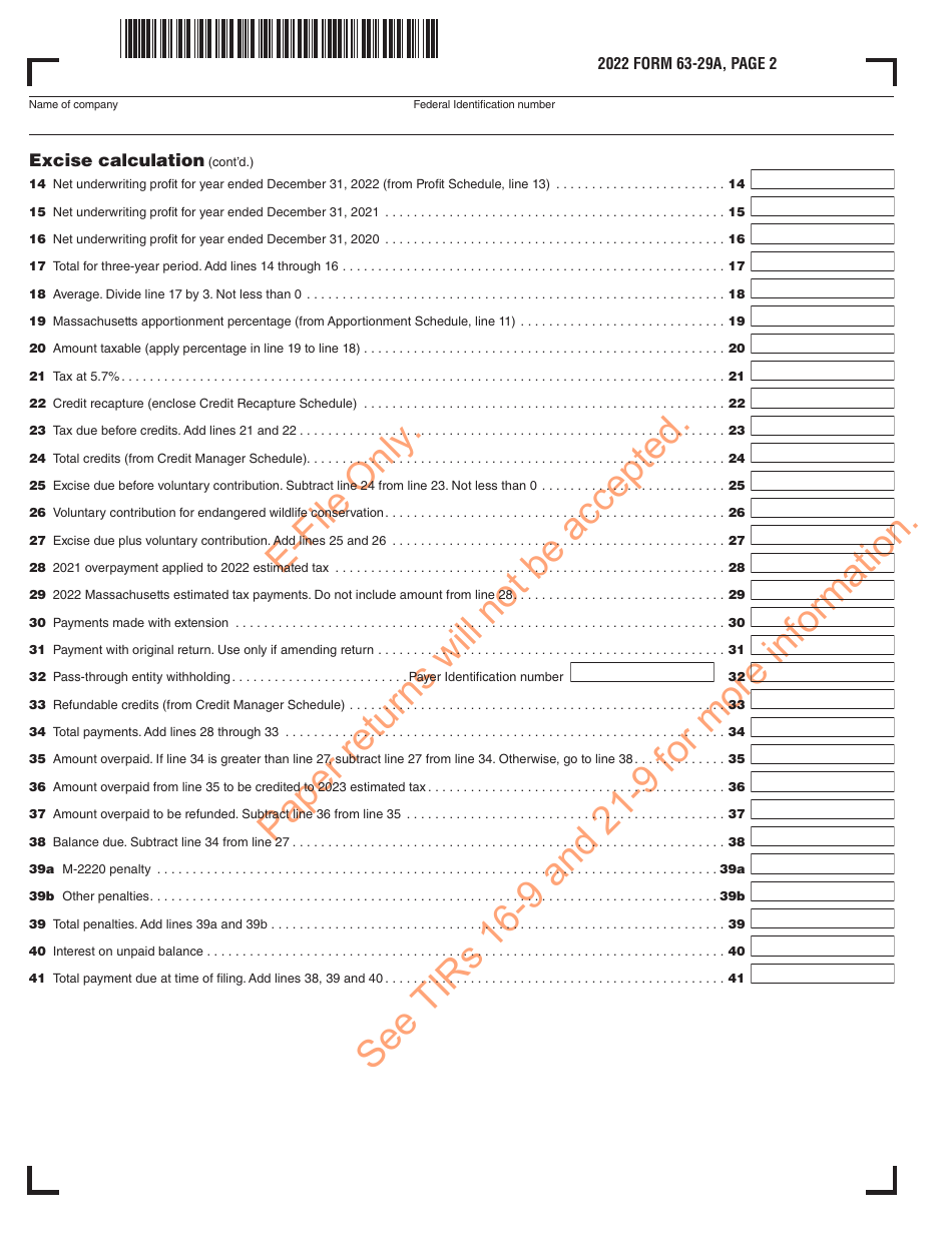 Form 63-29A Ocean Marine Profits Tax Return - Massachusetts, Page 3