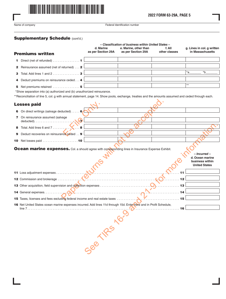 Form 63-29A Ocean Marine Profits Tax Return - Massachusetts, Page 6