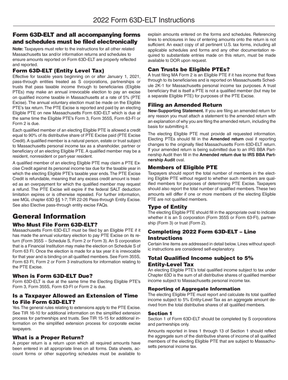 Instructions for Form 63D-ELT Entity Level Tax - Massachusetts, Page 1