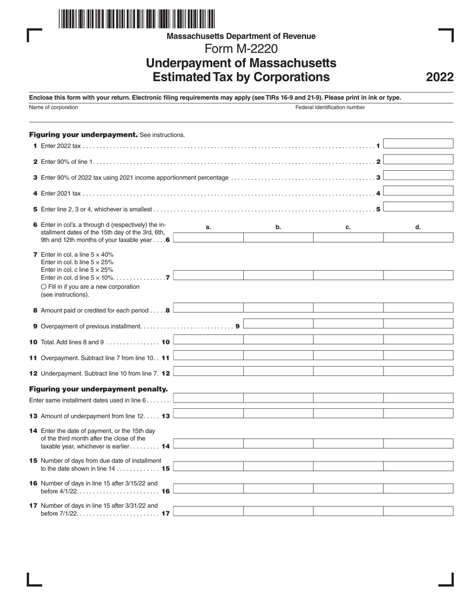 Form M-2220 Underpayment of Massachusetts Estimated Tax by Corporations - Massachusetts, Page 1